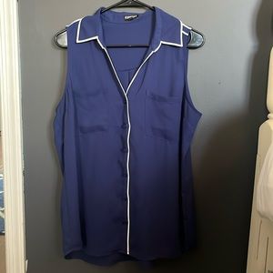 Navy Blue Sleeveless Button-Up Blouse